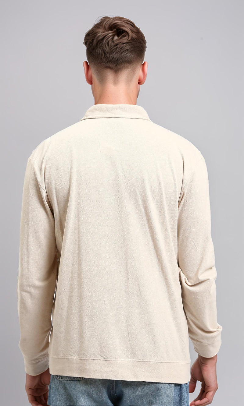 R214571 - Buttoned Classic Collar Basic Polo Shirt - Beige