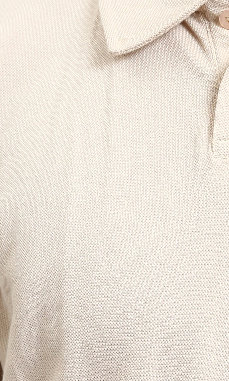R214571 - Buttoned Classic Collar Basic Polo Shirt - Beige