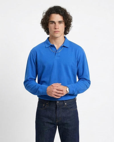 Men's Premium Long-Sleeve Piqu� Polo Shirt - Royal Blue