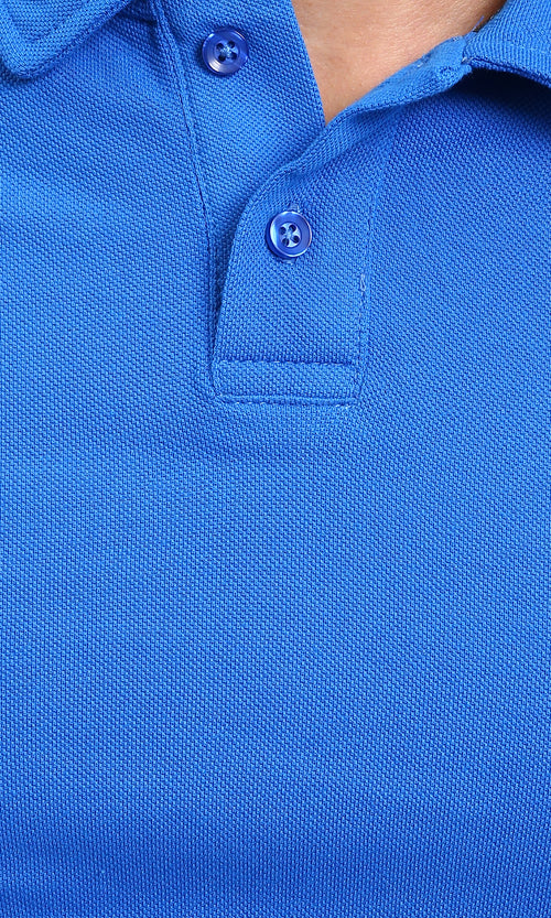 R214572 - Buttoned Classic Collar Basic Polo Shirt - Blue
