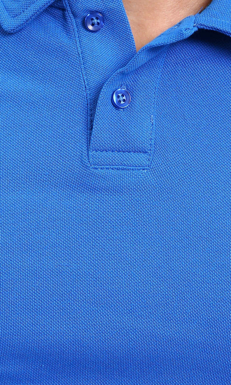 R214572 - Buttoned Classic Collar Basic Polo Shirt - Blue