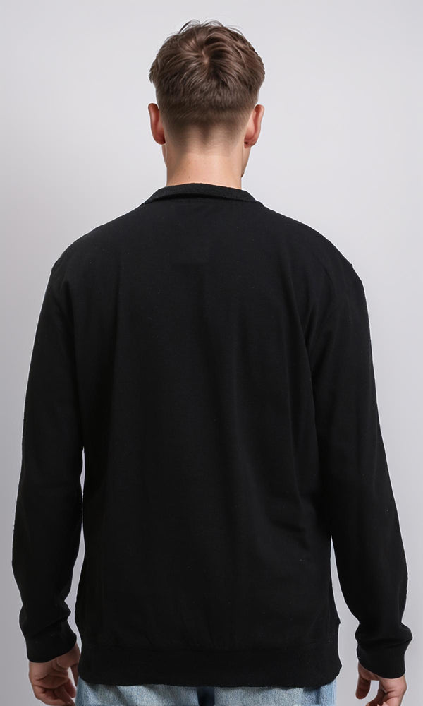 R214573 - Buttoned Classic Collar Basic Polo Shirt - Black