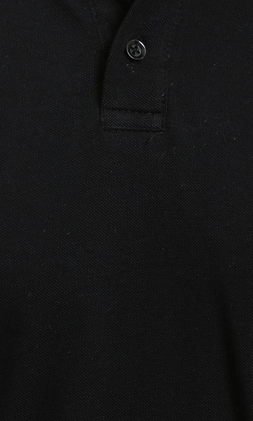 R214573 - Buttoned Classic Collar Basic Polo Shirt - Black