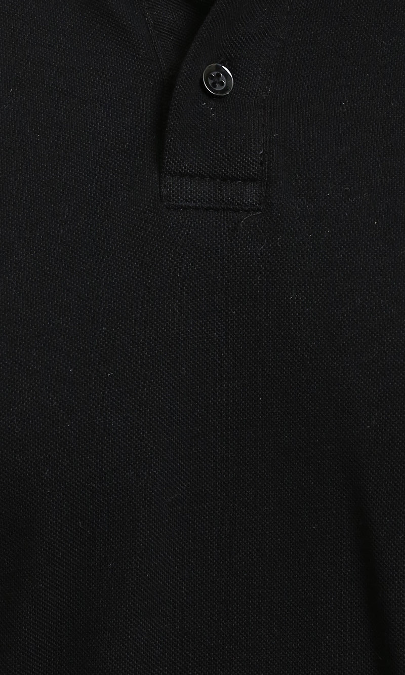 R214573 - Buttoned Classic Collar Basic Polo Shirt - Black