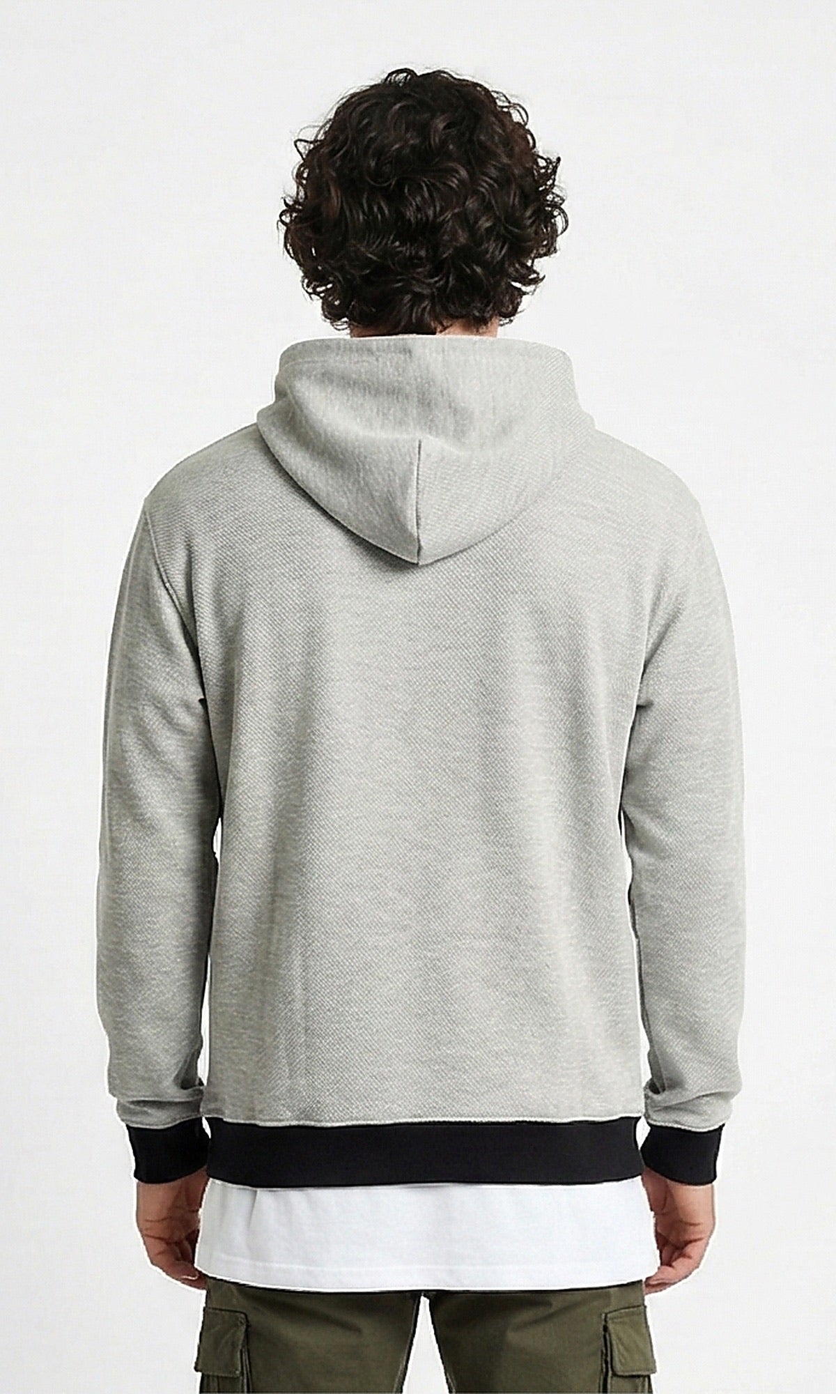 Textured Heather Grey Contrast Hem Hoodie
