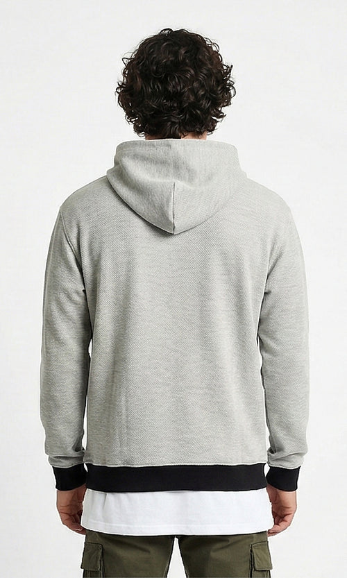 Textured Heather Grey Contrast Hem Hoodie