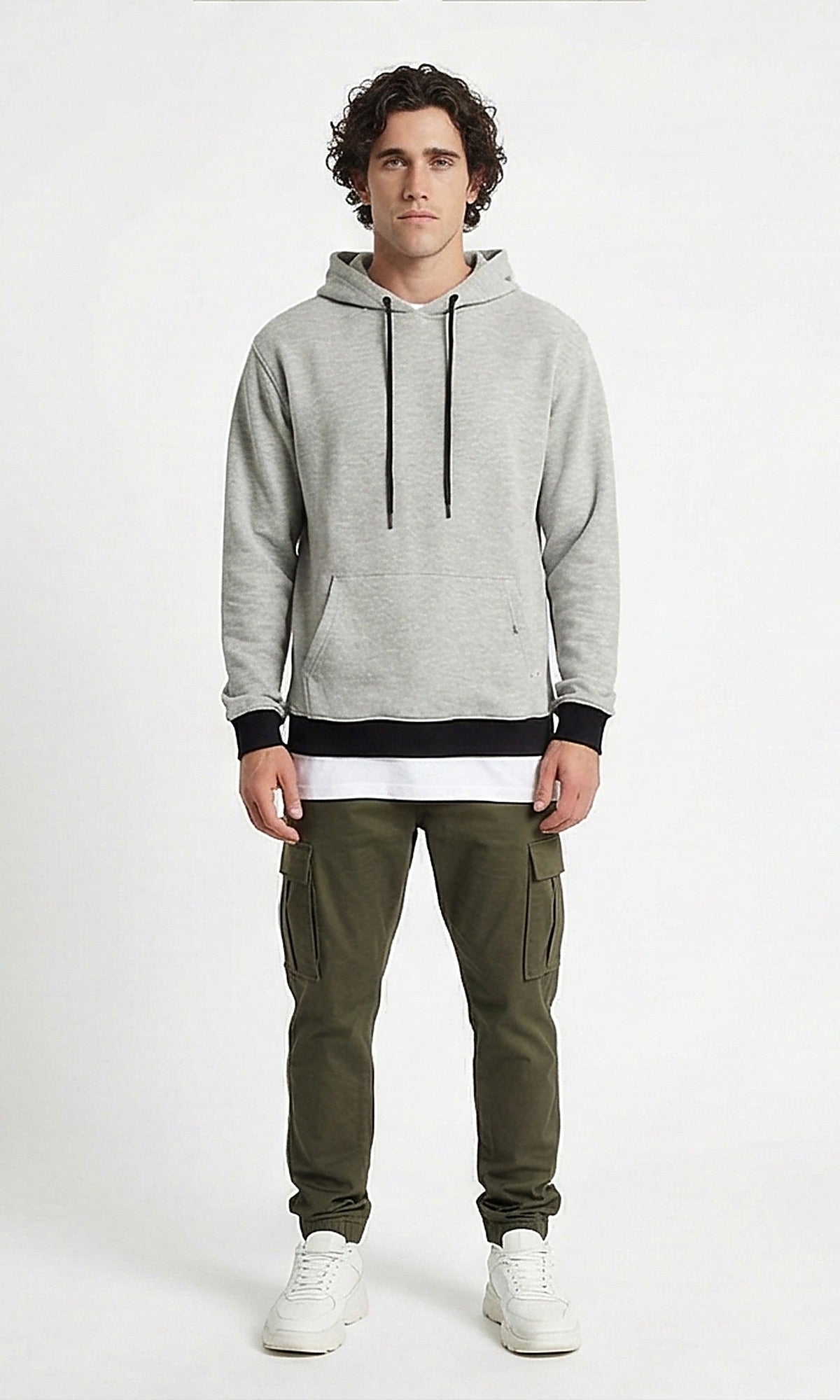 Textured Heather Grey Contrast Hem Hoodie