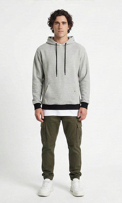 Textured Heather Grey Contrast Hem Hoodie
