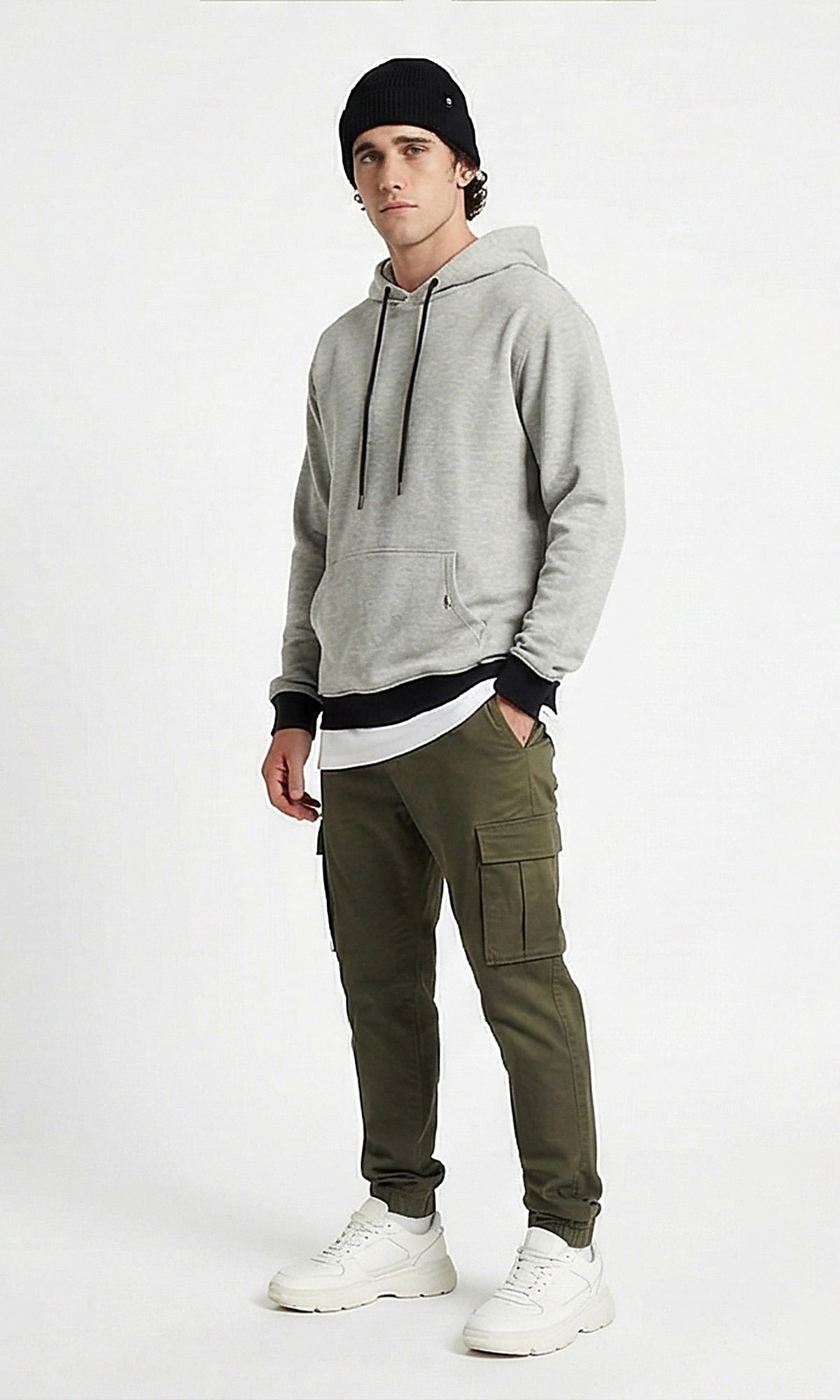 Textured Heather Grey Contrast Hem Hoodie