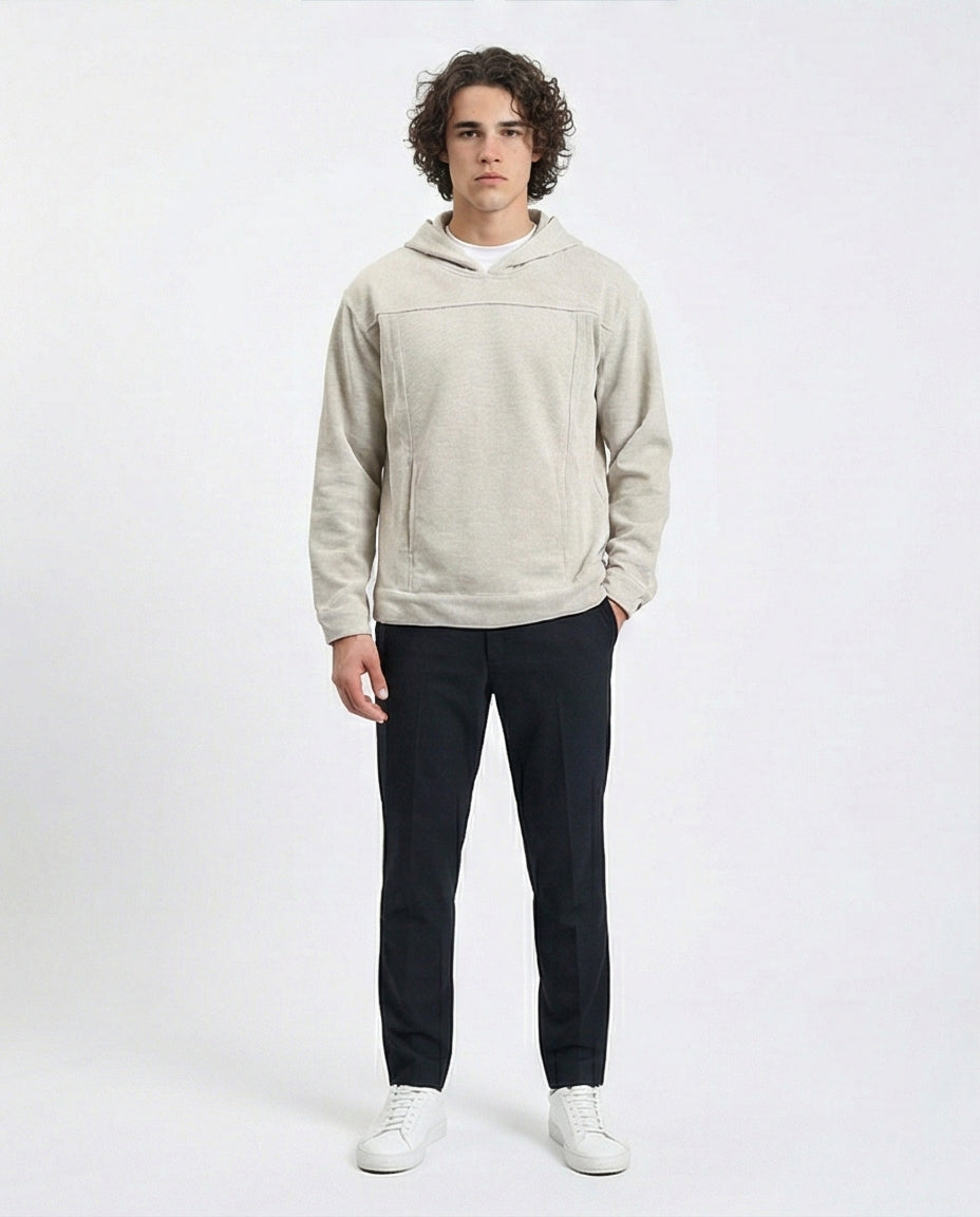 R214590 - Light Ribbed Slip On Hoodie - Heather Grey
