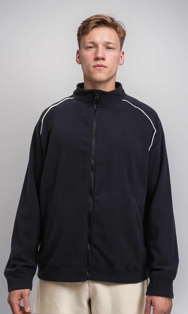 R214591 - Zipped Sweatshirt Piping On Shoulders - Dark Navy Blue