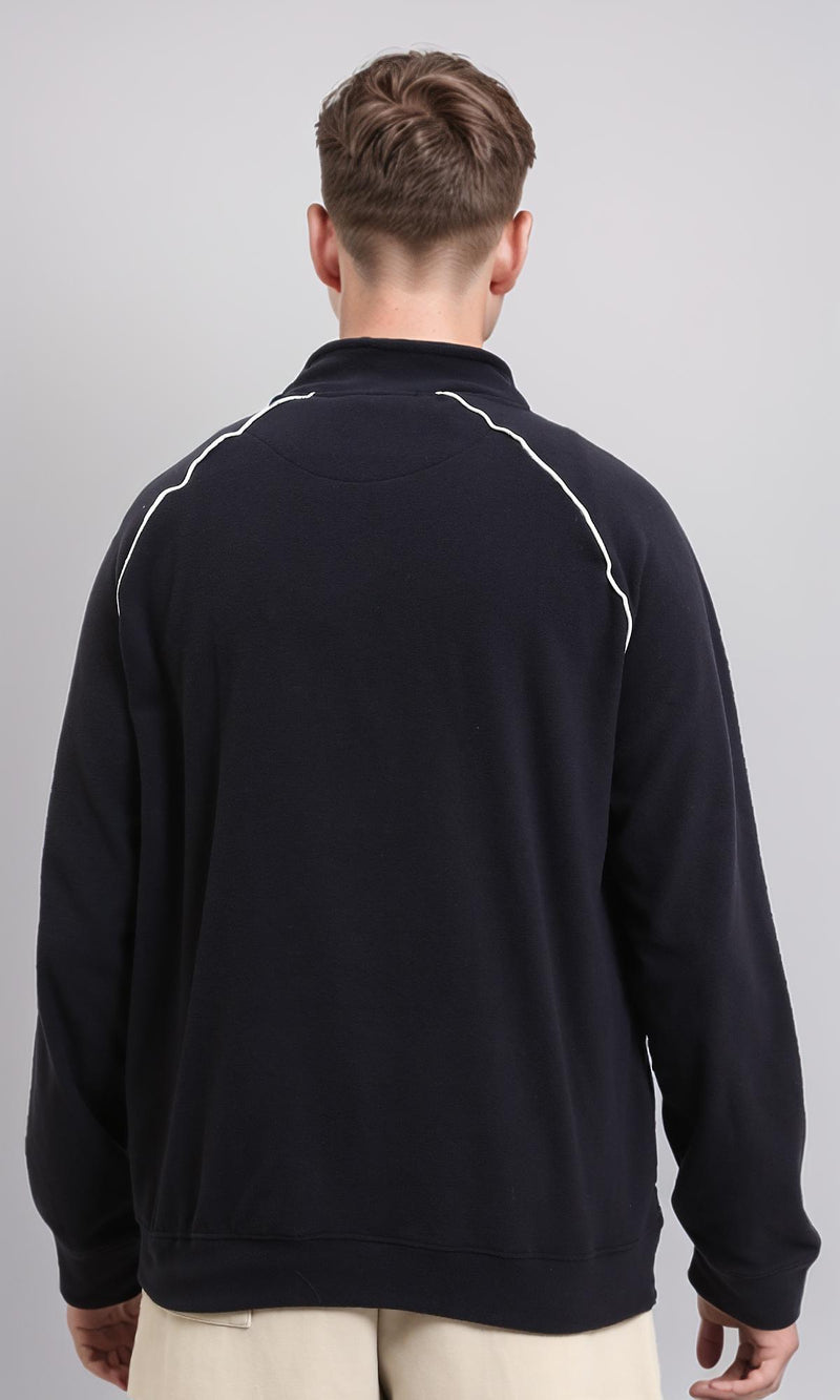 R214591 - Zipped Sweatshirt Piping On Shoulders - Dark Navy Blue
