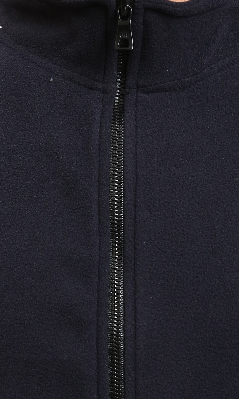 R214591 - Zipped Sweatshirt Piping On Shoulders - Dark Navy Blue