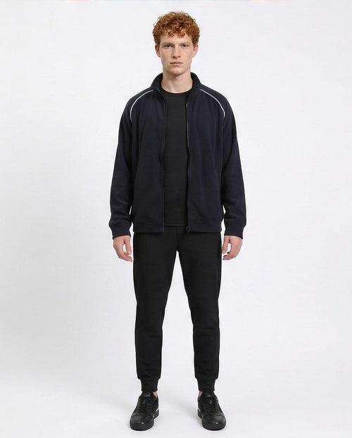 Ravin Men's Navy Fleece Track Jacket with Contrast Raglan Piping - R214591