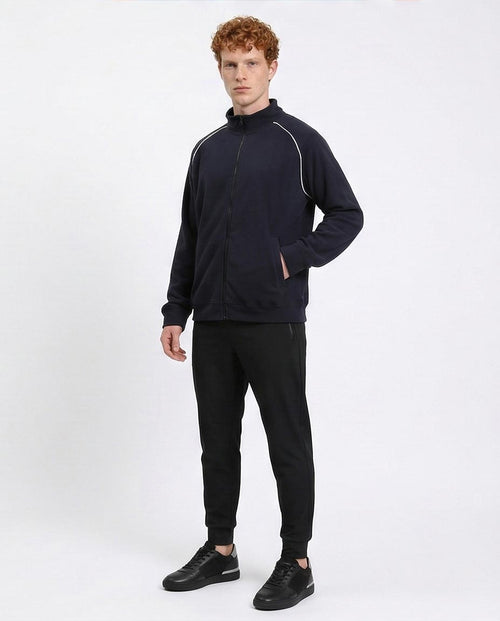 Ravin Men's Navy Fleece Track Jacket with Contrast Raglan Piping - R214591