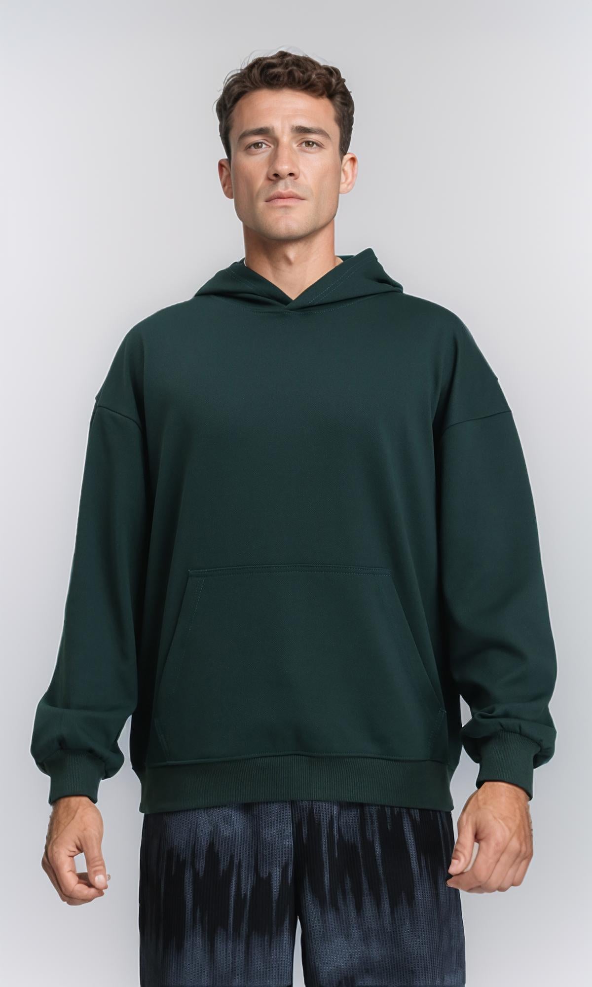 Solid Regular Fit Basic Hoodie - Dark Green