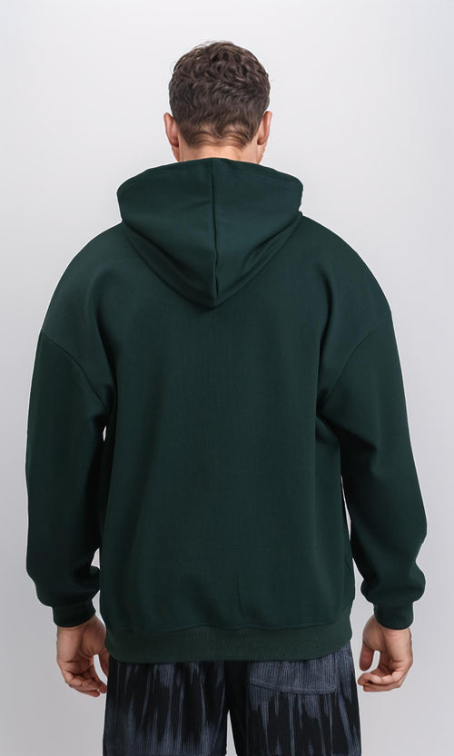 R214592 - Solid Regular Fit Basic Hoodie - Dark Green