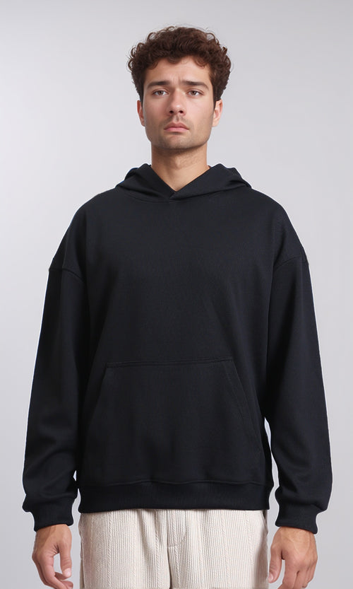 R214593 - Kangaroo Pocket Solid Cotton Hoodie - Black