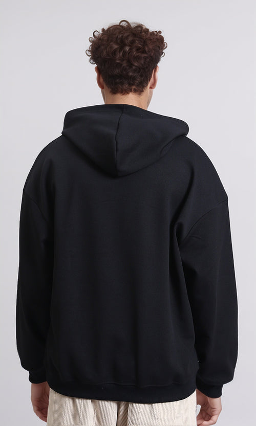 R214593 - Kangaroo Pocket Solid Cotton Hoodie - Black