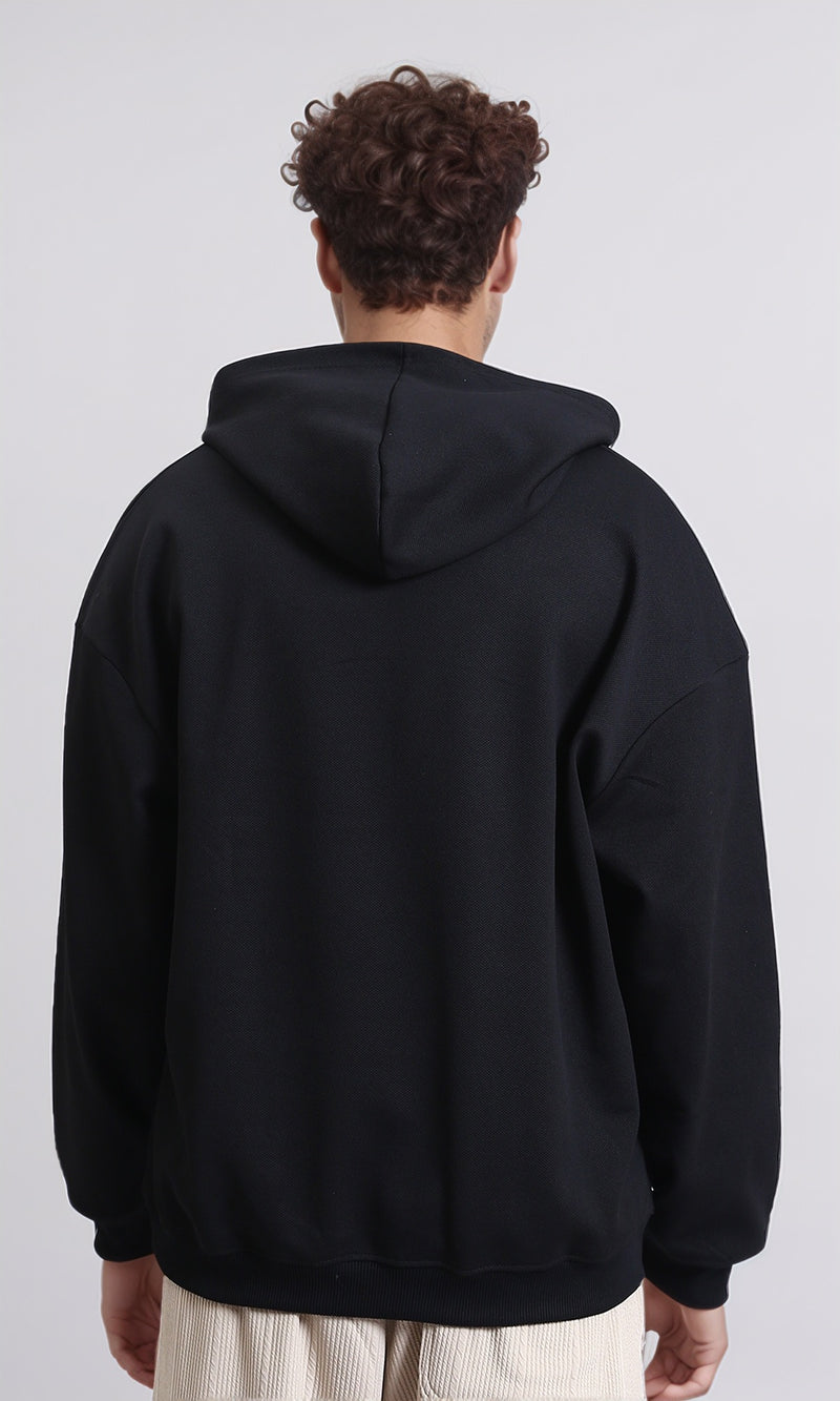 R214593 - Kangaroo Pocket Solid Cotton Hoodie - Black