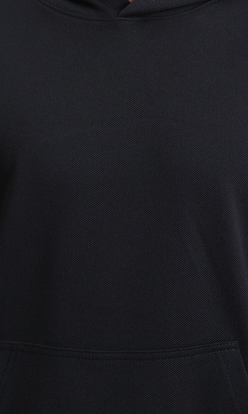 R214593 - Kangaroo Pocket Solid Cotton Hoodie - Black