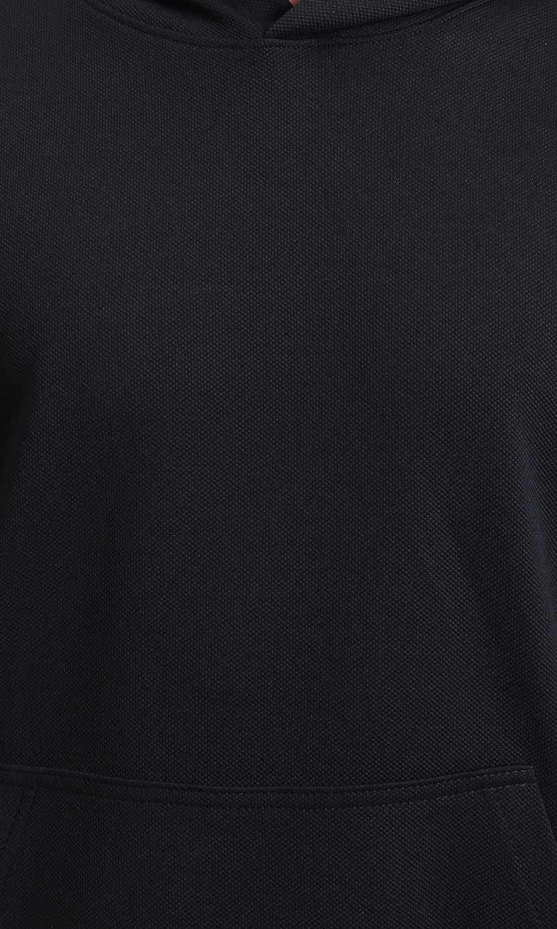 R214593 - Kangaroo Pocket Solid Cotton Hoodie - Black