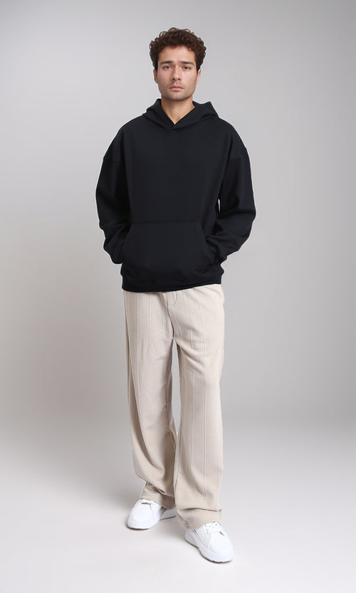 R214593 - Kangaroo Pocket Solid Cotton Hoodie - Black