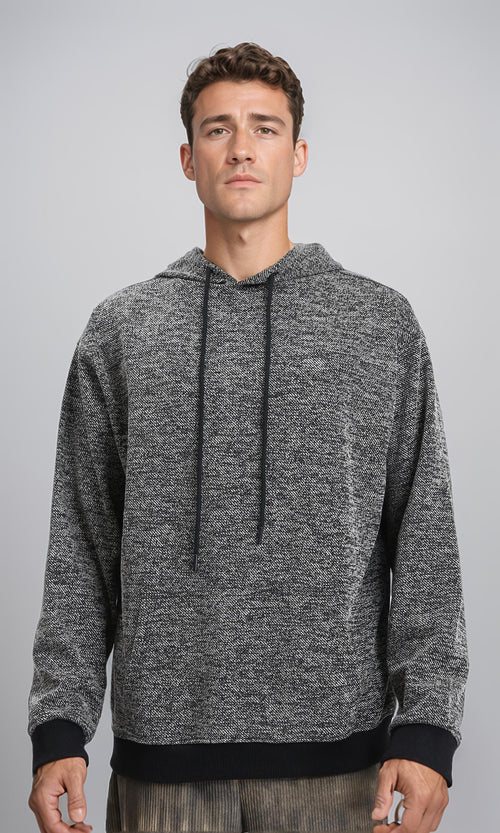 R214596 - Long Sleeves Regular Fit Hoodie - Heather Black