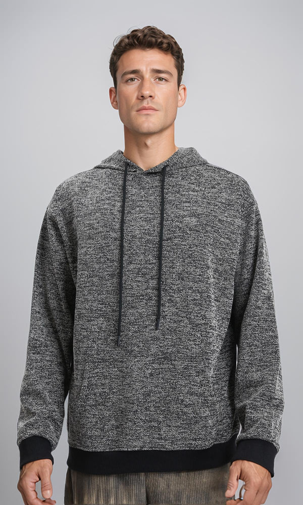 R214596 - Long Sleeves Regular Fit Hoodie - Heather Black