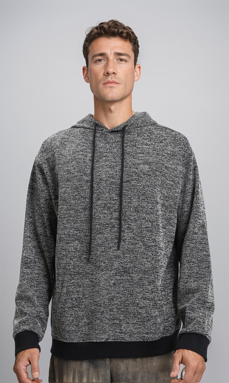 R214596 - Long Sleeves Regular Fit Hoodie - Heather Black