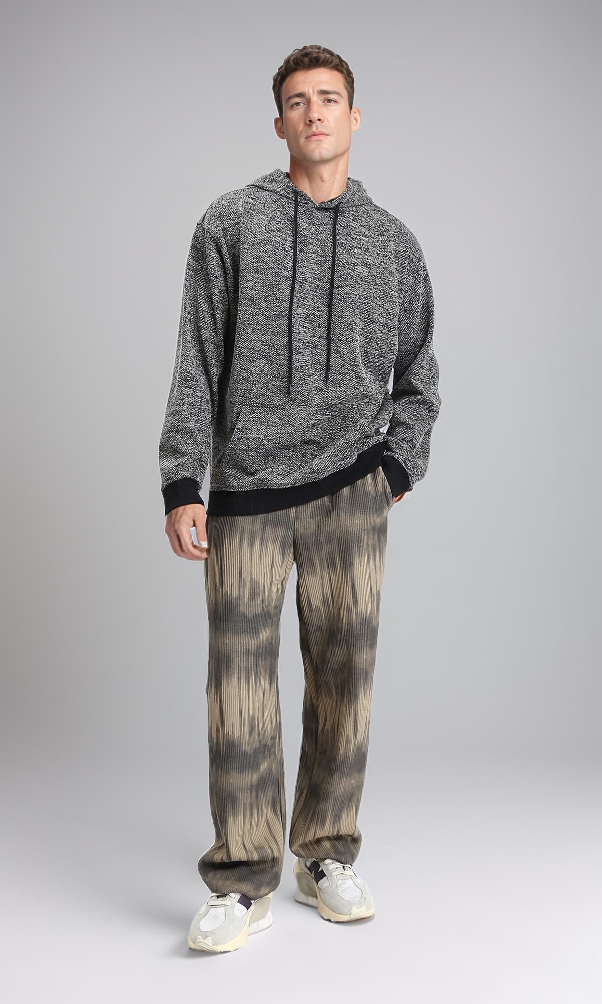 R214596 - Long Sleeves Regular Fit Hoodie - Heather Black