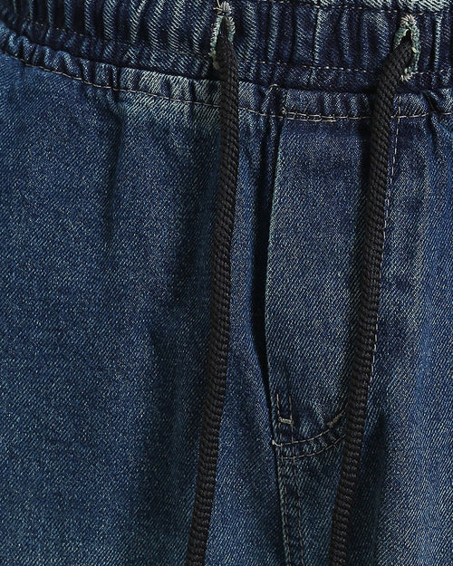 Ravin Wide-Leg Dirty Wash Denim Joggers - Vintage Blue- R214601