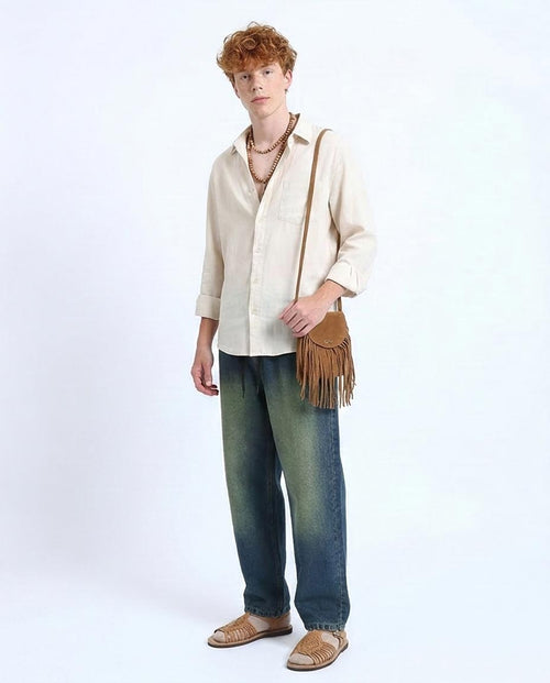 Ravin Wide-Leg Dirty Wash Denim Joggers - Vintage Blue- R214601