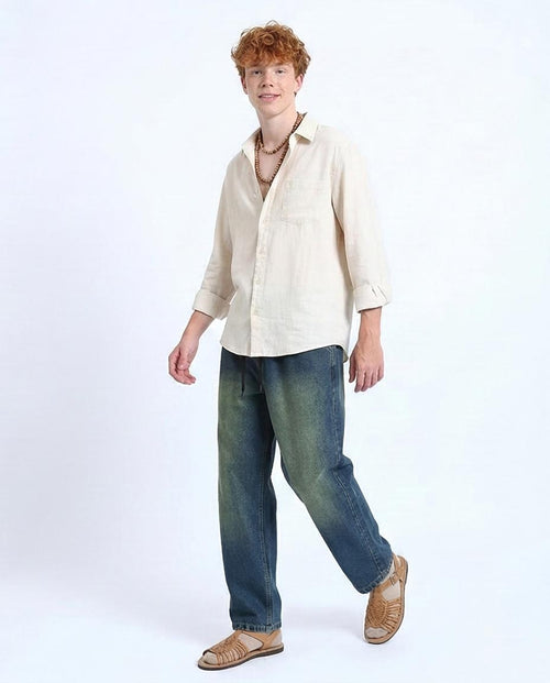 Ravin Wide-Leg Dirty Wash Denim Joggers - Vintage Blue- R214601