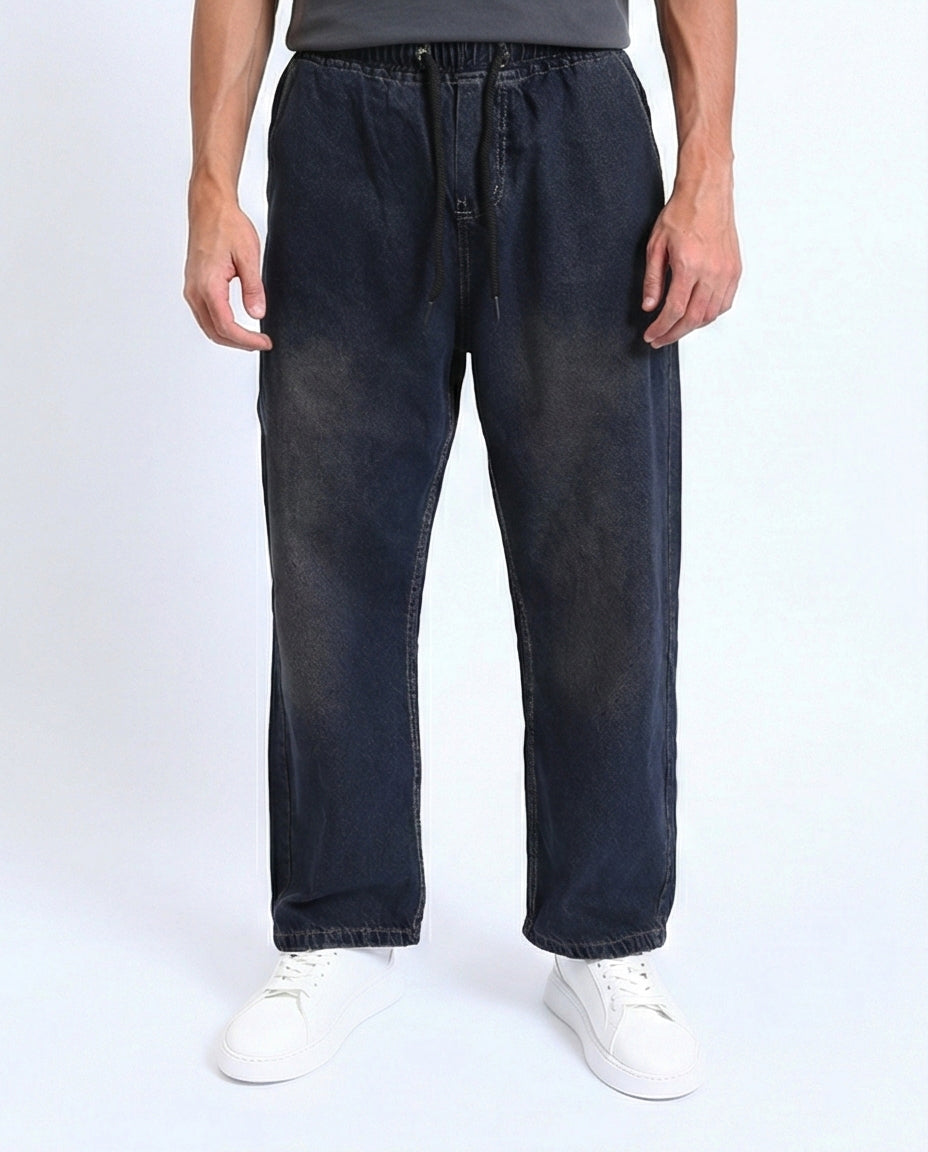 Vintage Wash Relaxed Fit Jogger Jeans - Brownish Blue