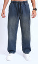 R214603 - Wide Leg Slip On Jogger Jeans - Denim Blue