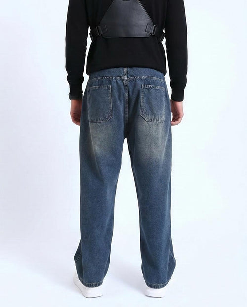 Ravin Men's Wide-Leg Vintage Wash Denim Joggers: Elevated Streetwear Style - Denim Blue - R214603