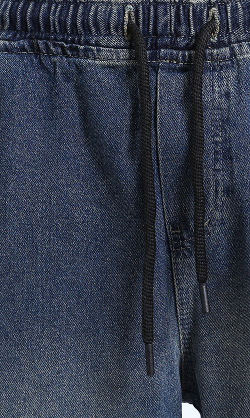 R214603 - Wide Leg Slip On Jogger Jeans - Denim Blue