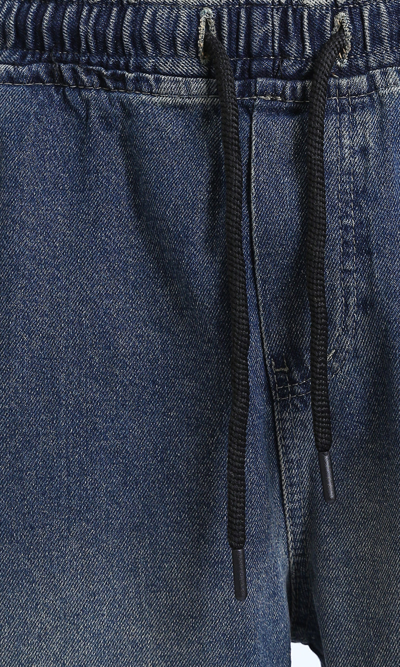 R214603 - Wide Leg Slip On Jogger Jeans - Denim Blue