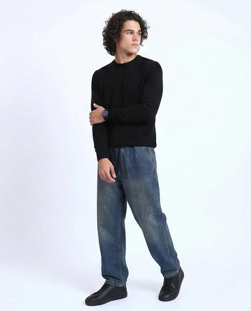 Ravin Men's Wide-Leg Vintage Wash Denim Joggers: Elevated Streetwear Style - Denim Blue - R214603