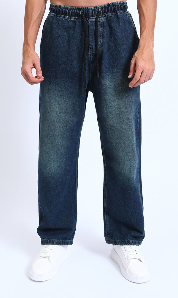 R214604 - Wide Leg Slip On Jogger Jeans - Dark Blue