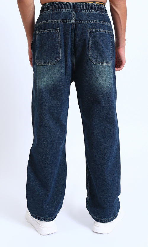 R214604 - Wide Leg Slip On Jogger Jeans - Dark Blue