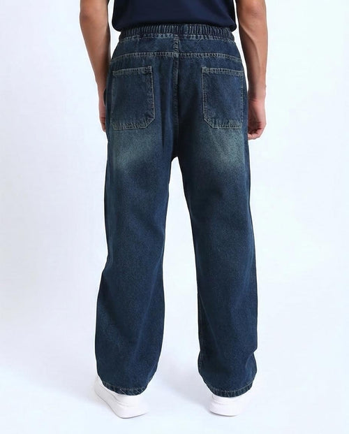 Ravin Relaxed-Fit Wide-Leg Drawstring Denim Joggers - Faded Blue - R214604