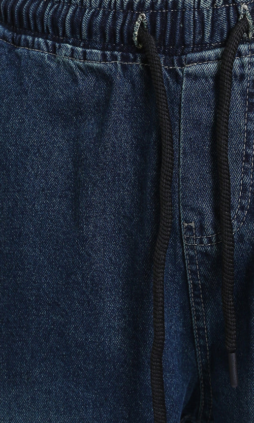 R214604 - Wide Leg Slip On Jogger Jeans - Dark Blue