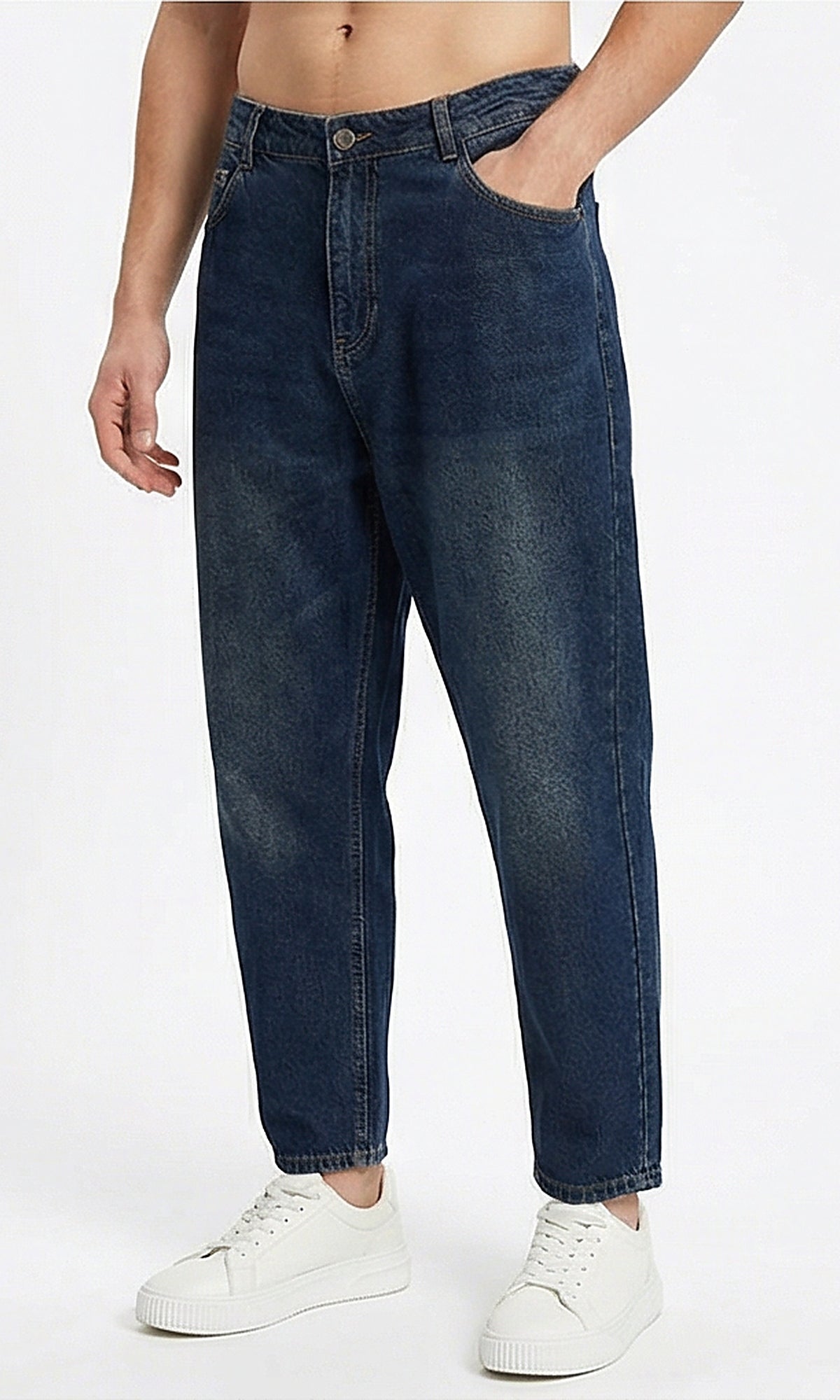 Dark Wash Relaxed Fit Denim Jeans for Men