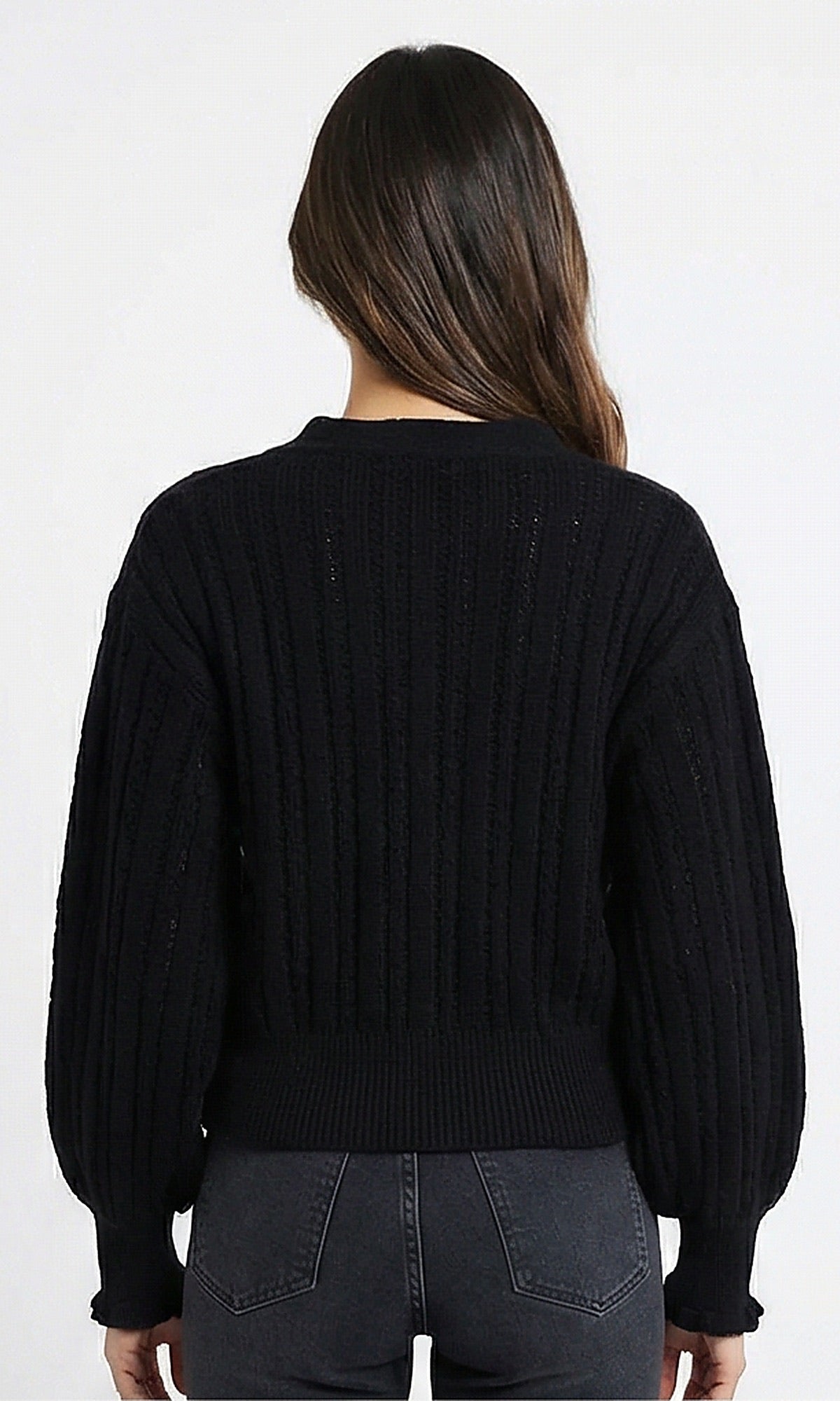 Ravin Black Ribbed Button-Down Cardigan