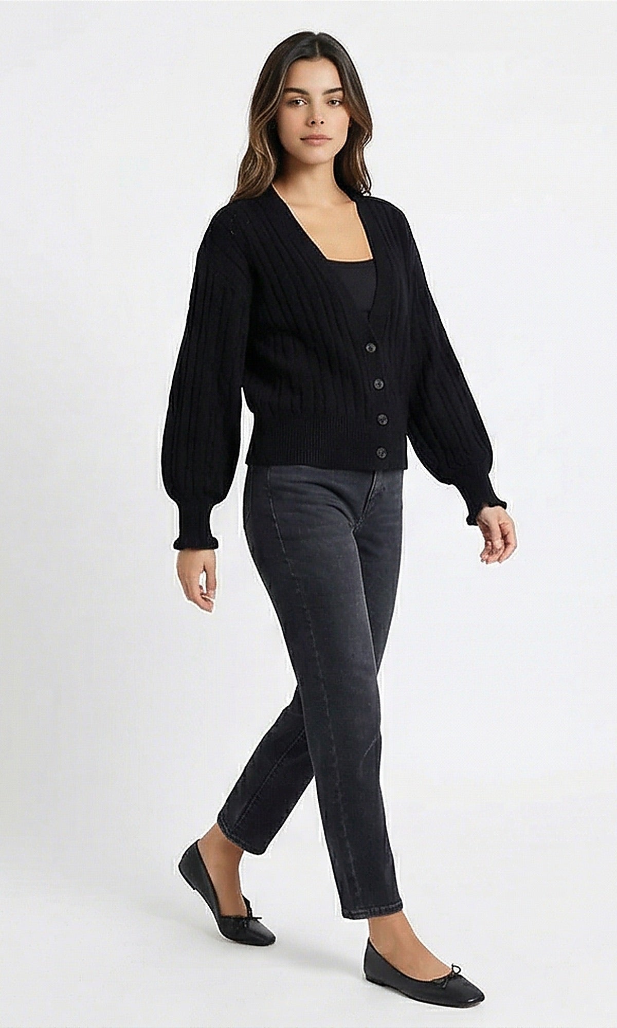 Ravin Black Ribbed Button-Down Cardigan