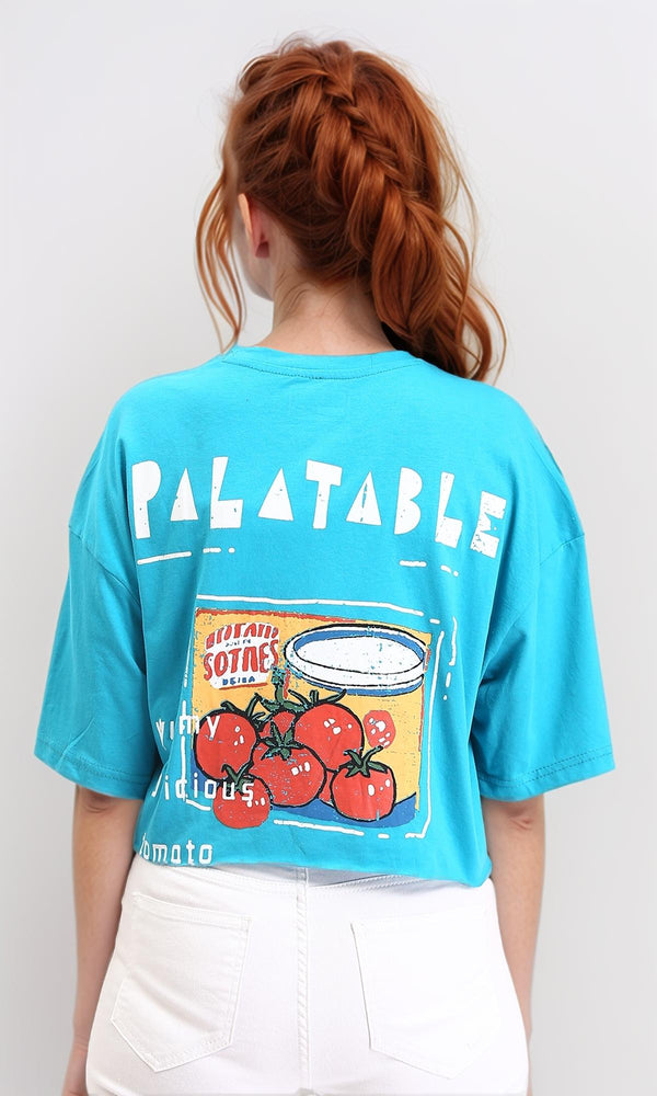 R214640 - Round Neck Printed Cotton Tee - Sky Blue