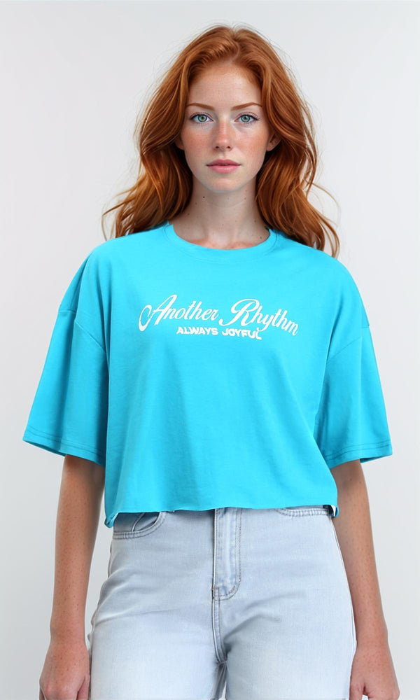 R214641 - Elbow Sleeves Printed Relaxed Tee - Sky Blue