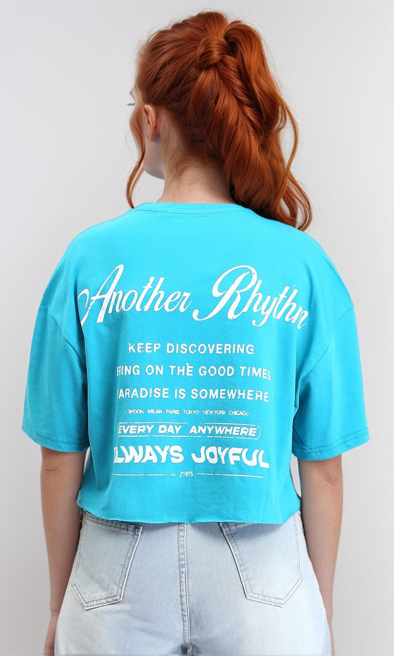 R214641 - Elbow Sleeves Printed Relaxed Tee - Sky Blue